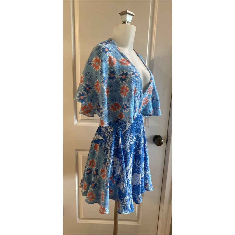 Free People Dark Star Floral Cutout Mini Dress Blue Size Small S Tropical Beachy - Picture 6 of 15